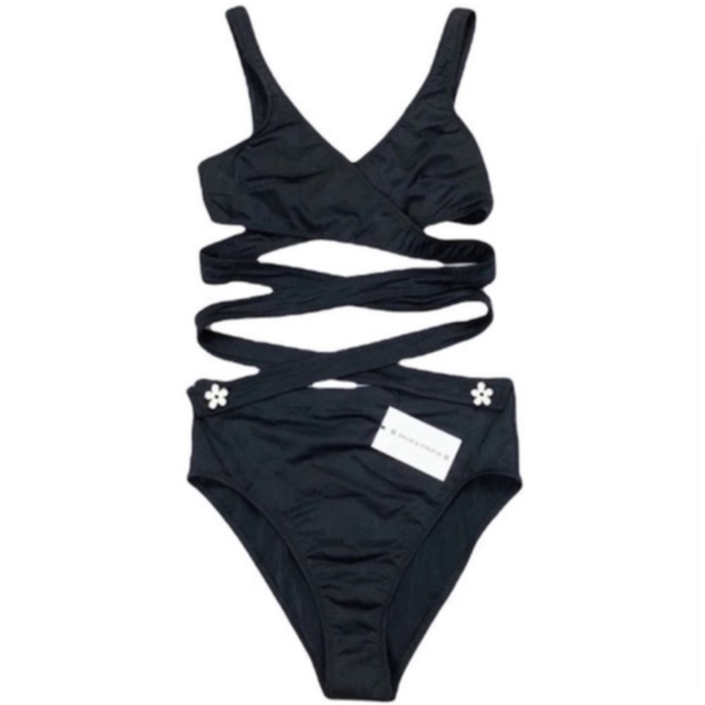 NWT ANTHRO SOLID & STRIPED the Lauren wrap in black size large - Picture 5 of 9